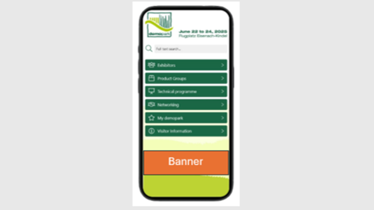 Bild der demopark-App auf einem Mobiltelefon mit dargestellter Banner-Werbefläche 