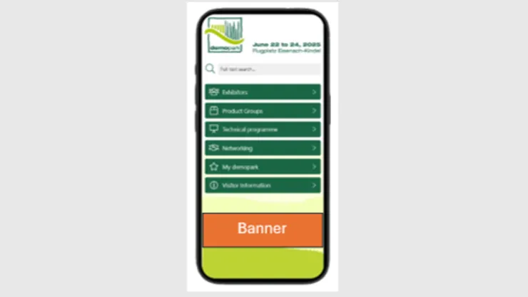 Bild der demopark-App auf einem Mobiltelefon mit dargestellter Banner-Werbefläche 