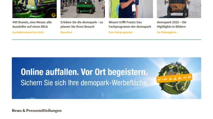 Screenshot der demopark Website mit einem beispielhaften Werbebanner gif 