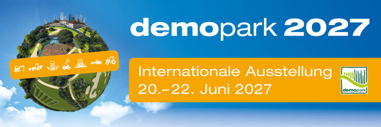 demopark save-the-date Banner mit der Weltkugel als Darstellung sowie dem Veranstaltungsdatum der demopark 2027